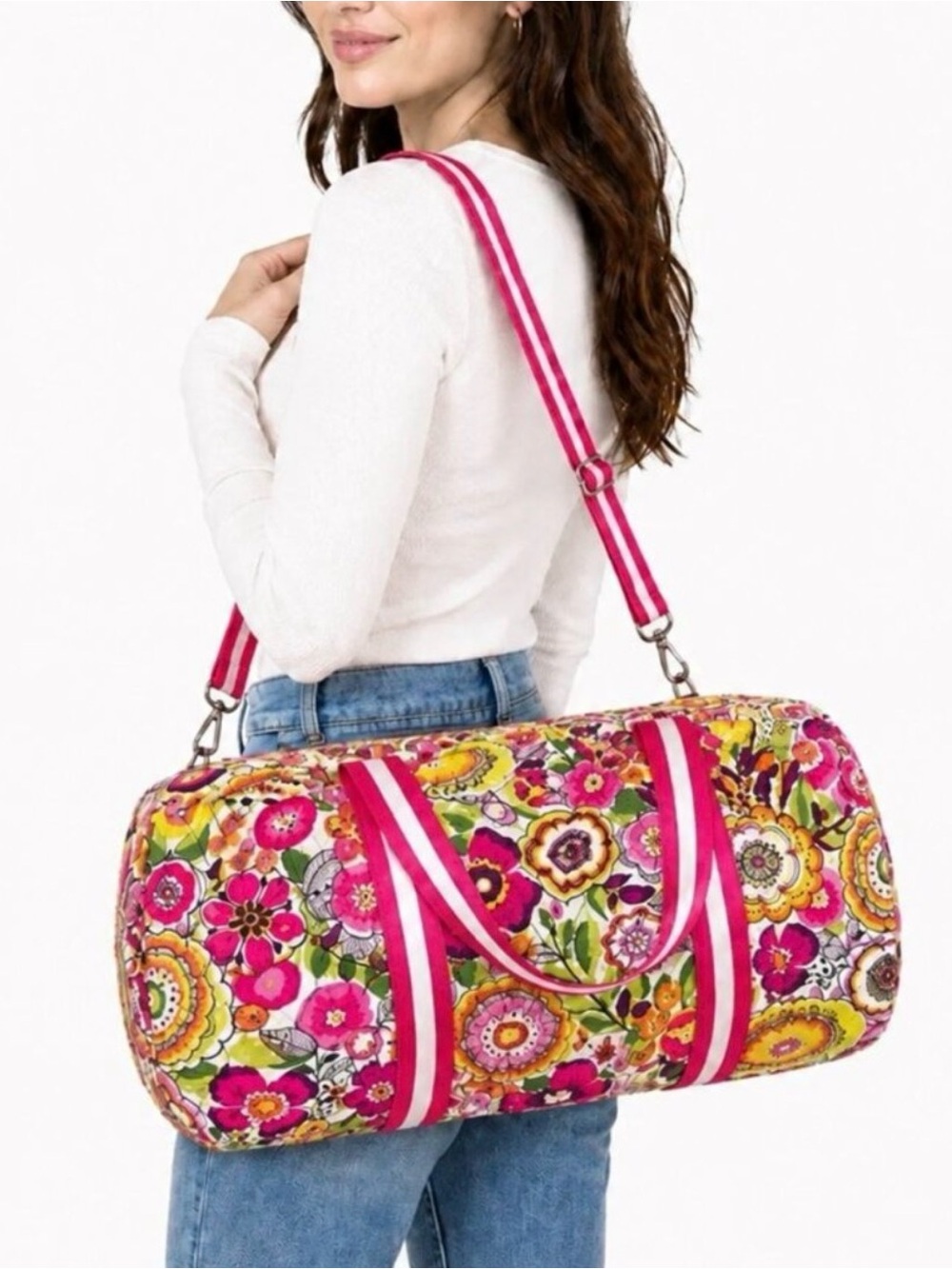 Vera Bradley Jazzy Blooms Barrel Duffel Weekender Travel Bag Retired Floral